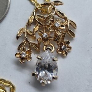 Elegant Goldplated CZ Floral Pendant Necklace